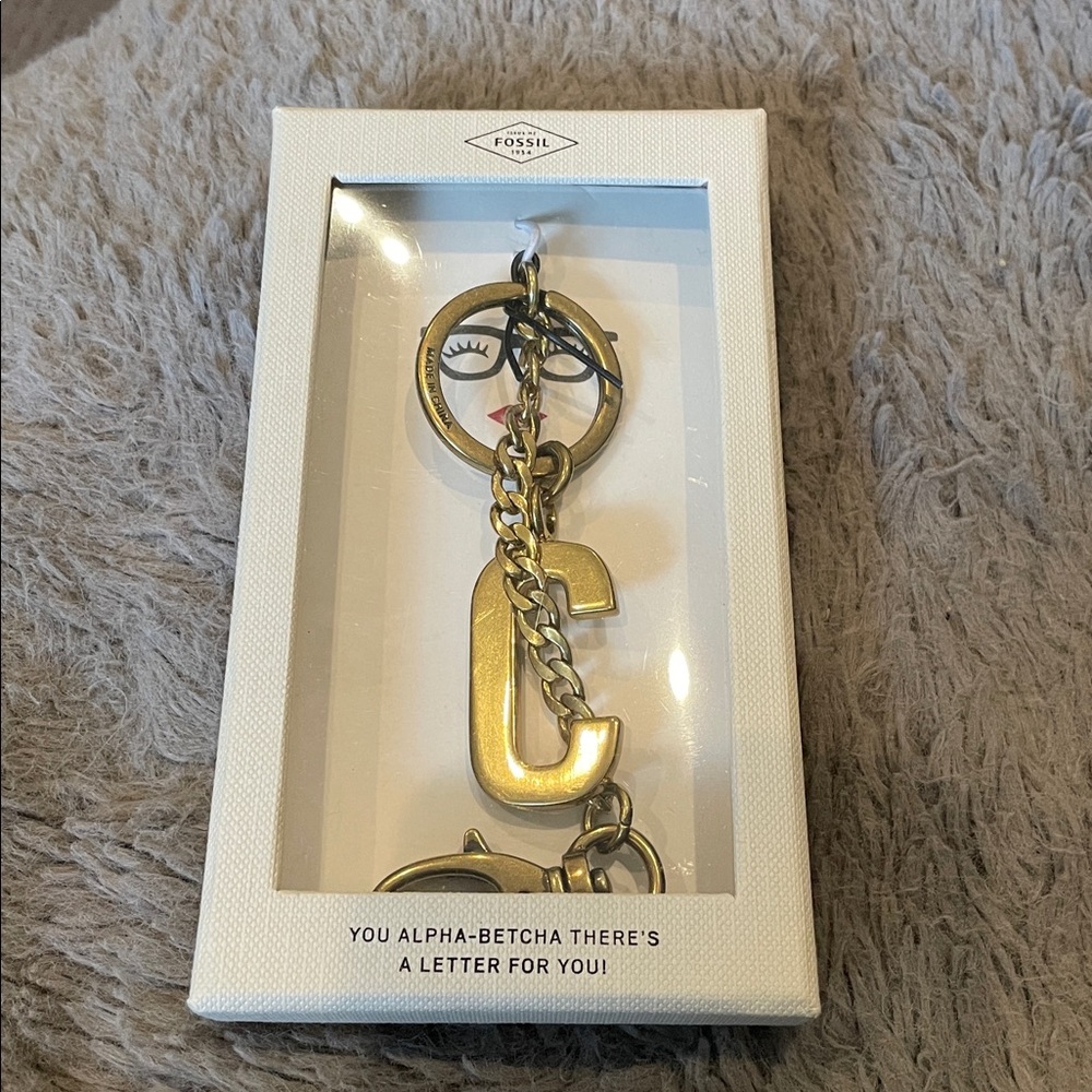 FOSSIL “C” Sofia Gold Letter Keychain / Bag Charm | NIB